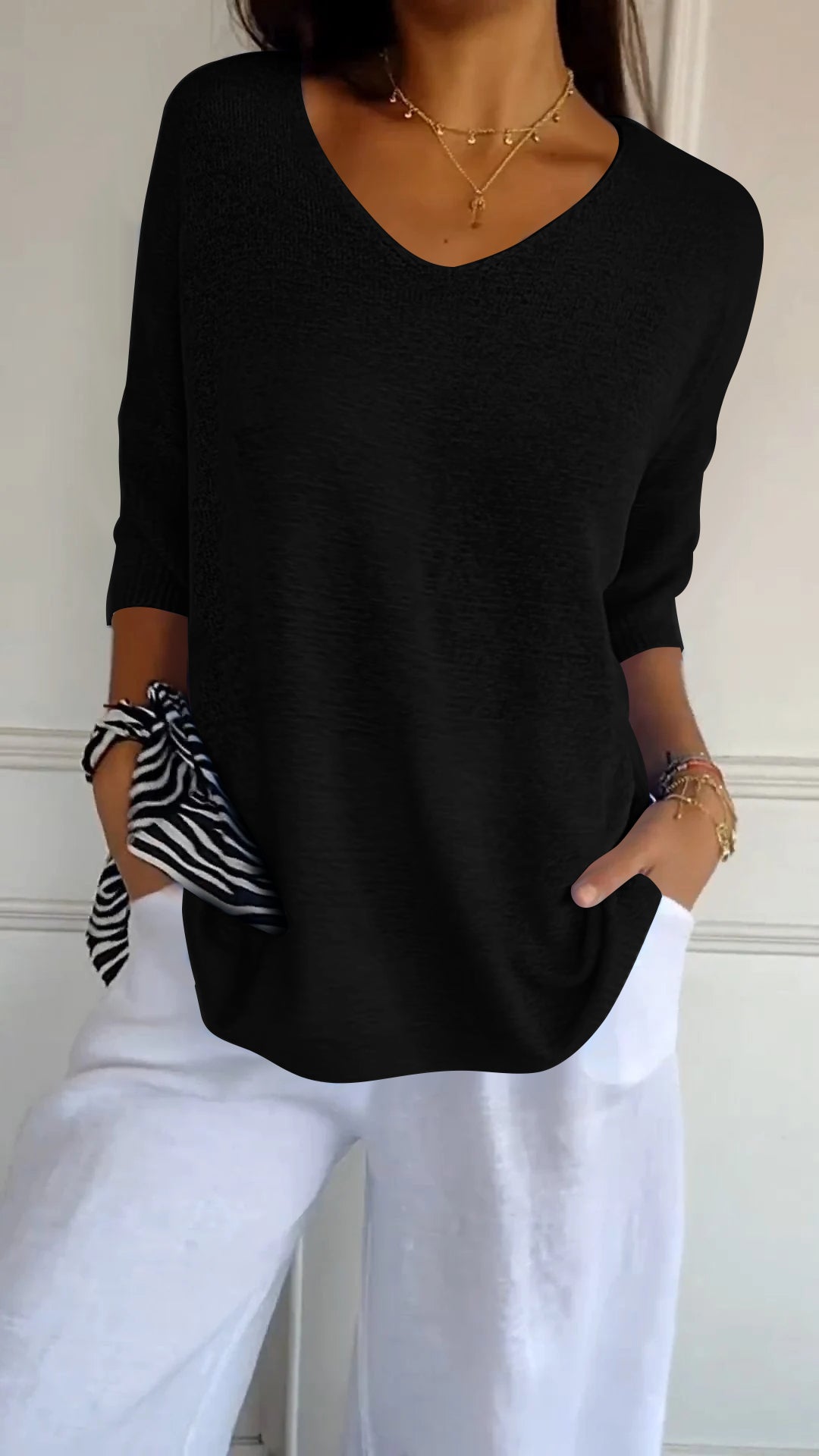 Women’s Loose V-Neck Top – Casual Minimalist Shirt