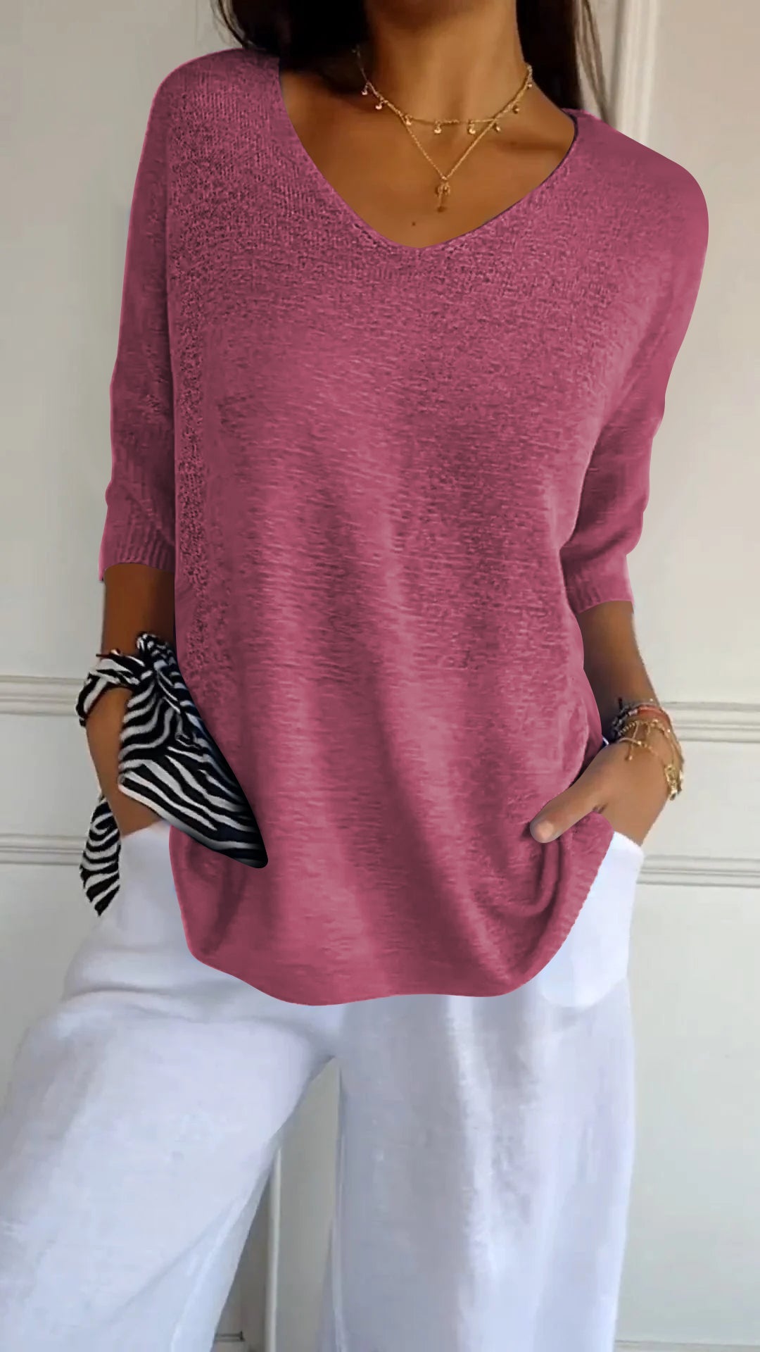 Women’s Loose V-Neck Top – Casual Minimalist Shirt