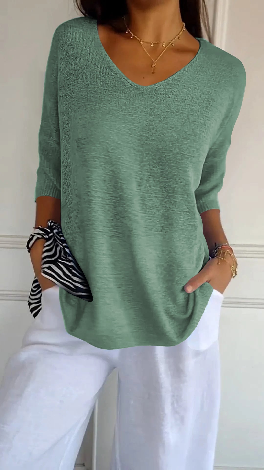 Women’s Loose V-Neck Top – Casual Minimalist Shirt