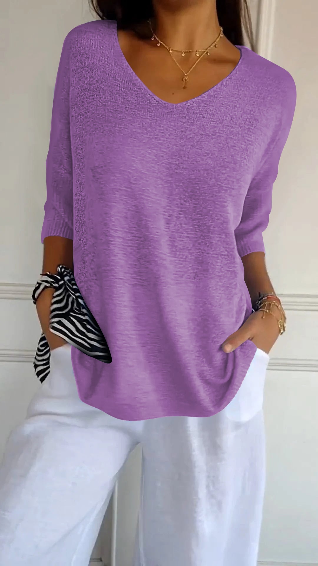 Women’s Loose V-Neck Top – Casual Minimalist Shirt