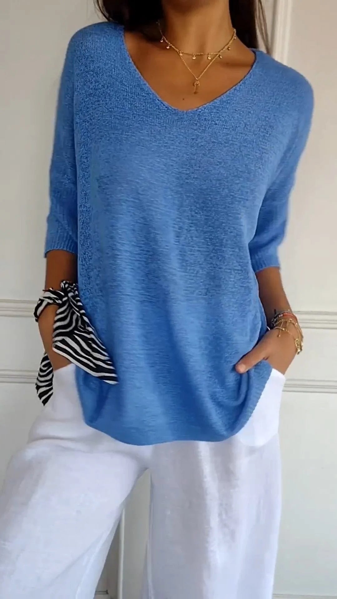 Women’s Loose V-Neck Top – Casual Minimalist Shirt