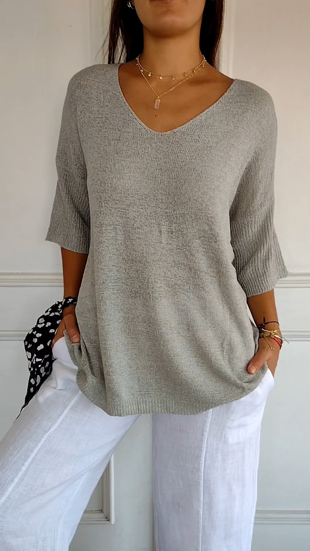 Women’s Loose V-Neck Top – Casual Minimalist Shirt