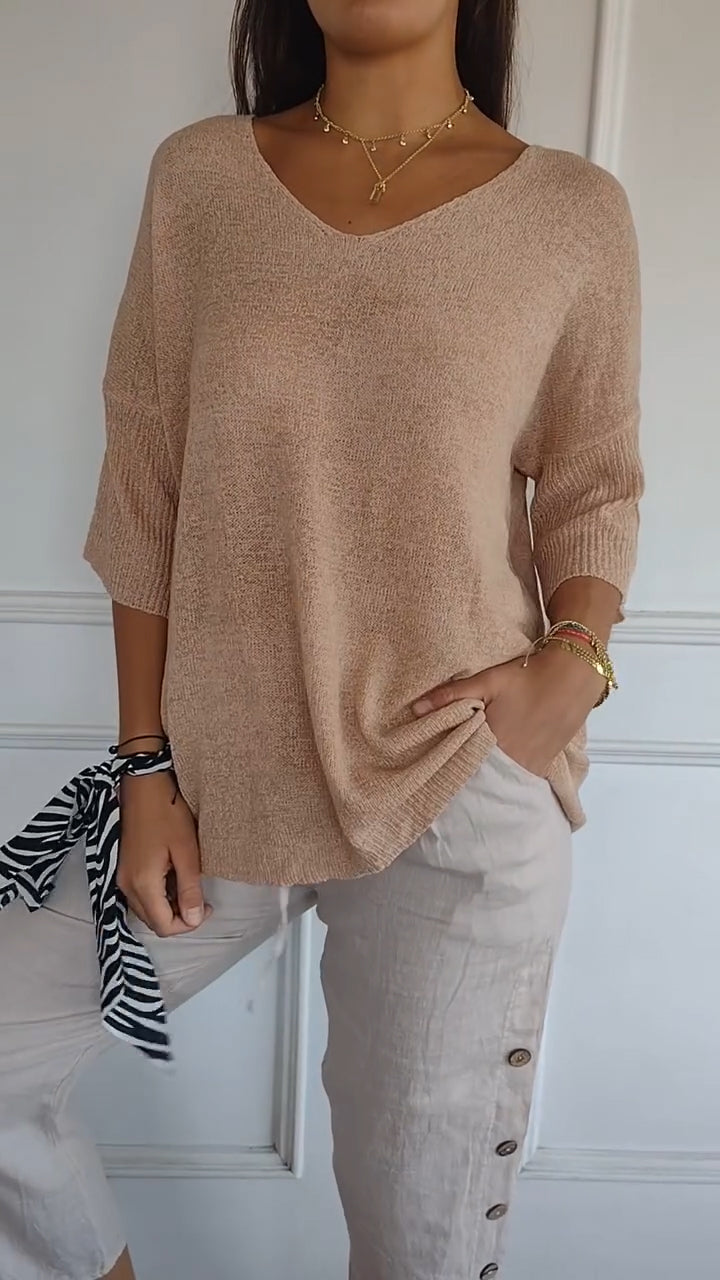Women’s Loose V-Neck Top – Casual Minimalist Shirt