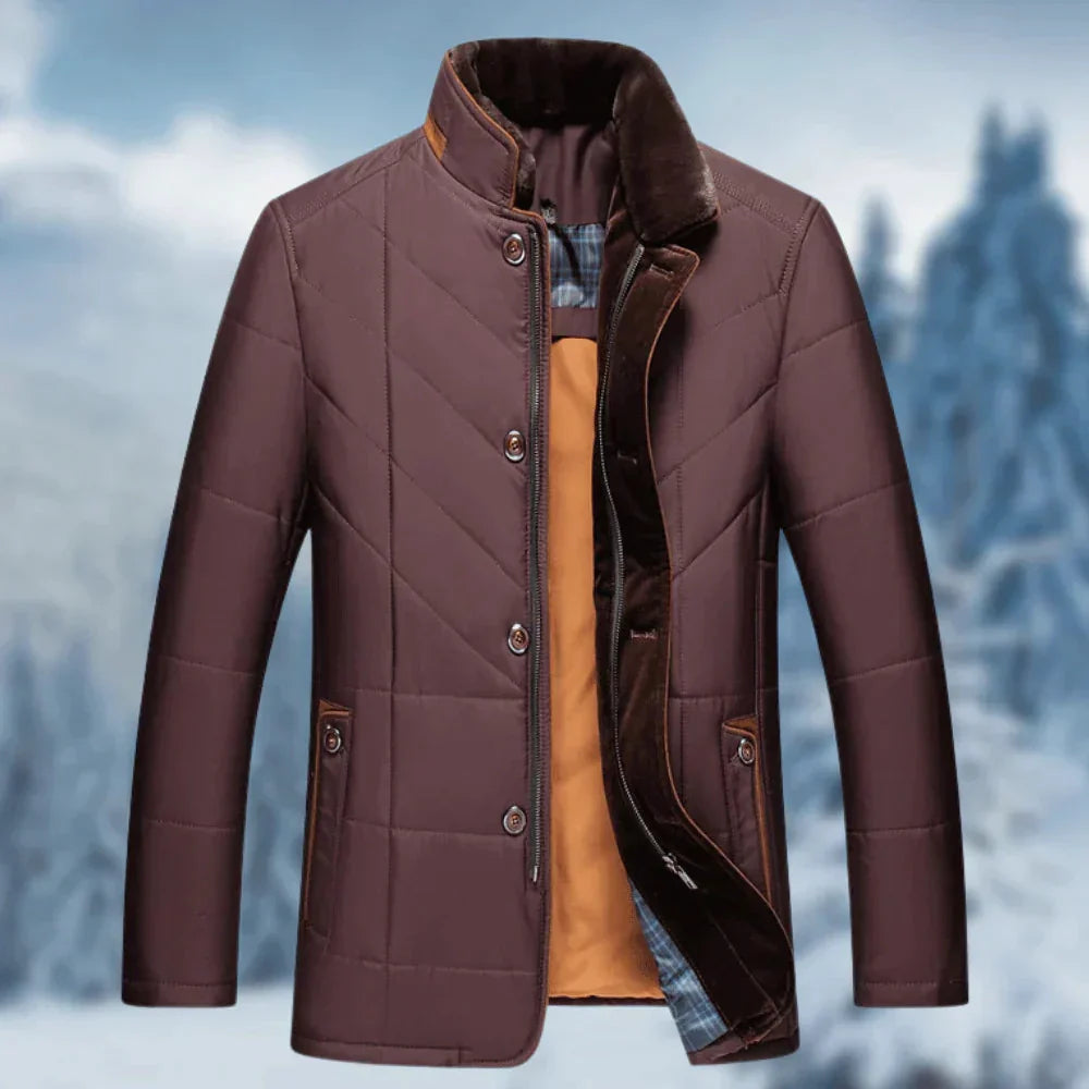 Men’s Insulated Quilted Winter Coat – Waterproof Thermal Jacket with Fur Collar