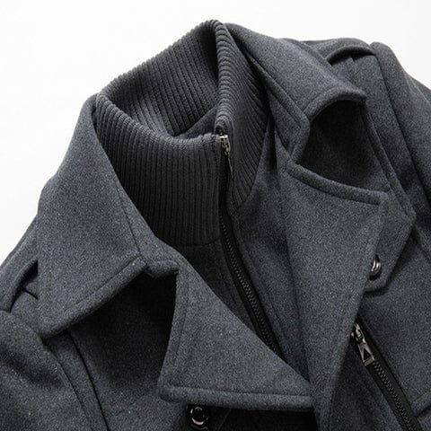 Men’s Two-Piece Winter Coat – Wool Blend Outerwear with Zip & Button Closure