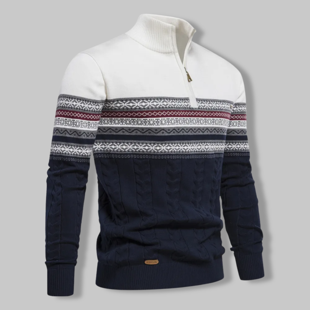 Men’s Quarter Zip Sweater – Cable Knit Alpine Pullover for Fall/Winter