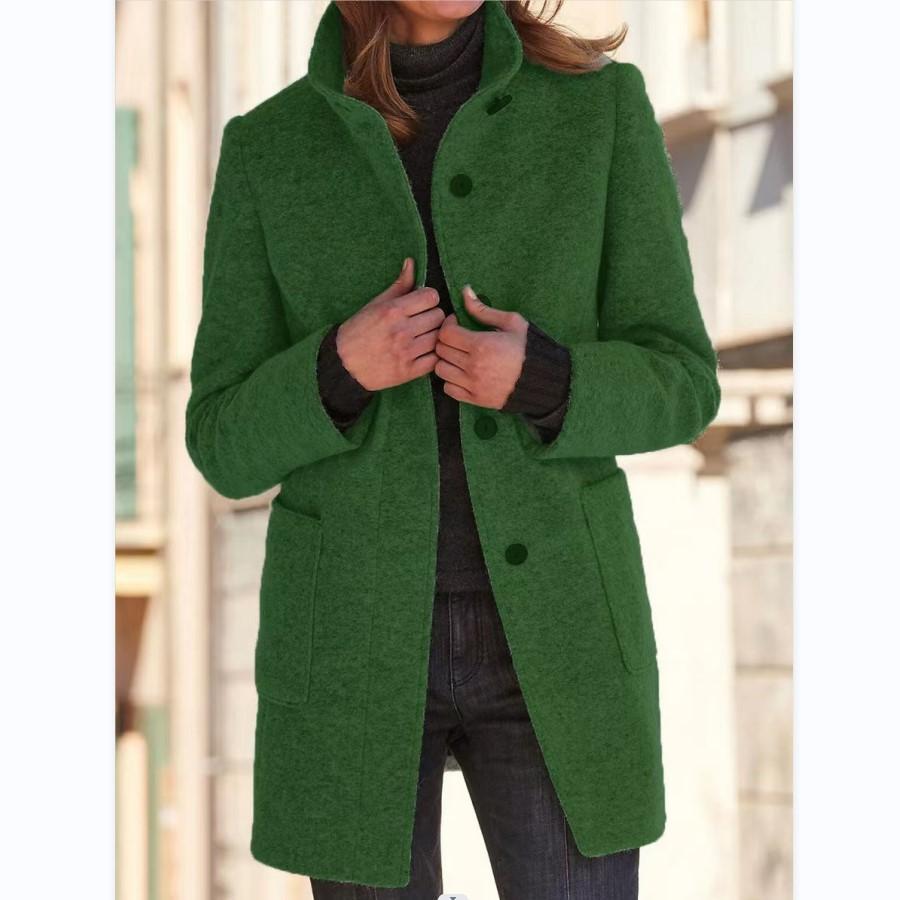 Women’s Classic Wool Coat – Retro Button Closure Winter Outerwear