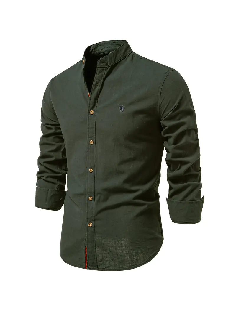 Men’s Long-Sleeve Button-Up Shirt – Lightweight Casual Spring Shirt
