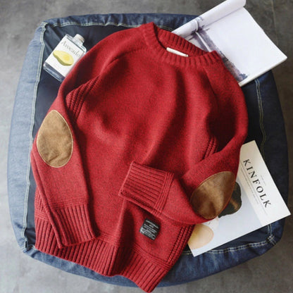 Men’s Sweater – Knitwear with Suede Elbow Patches