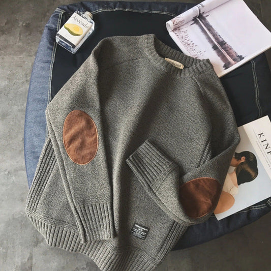 Men’s Sweater – Knitwear with Suede Elbow Patches