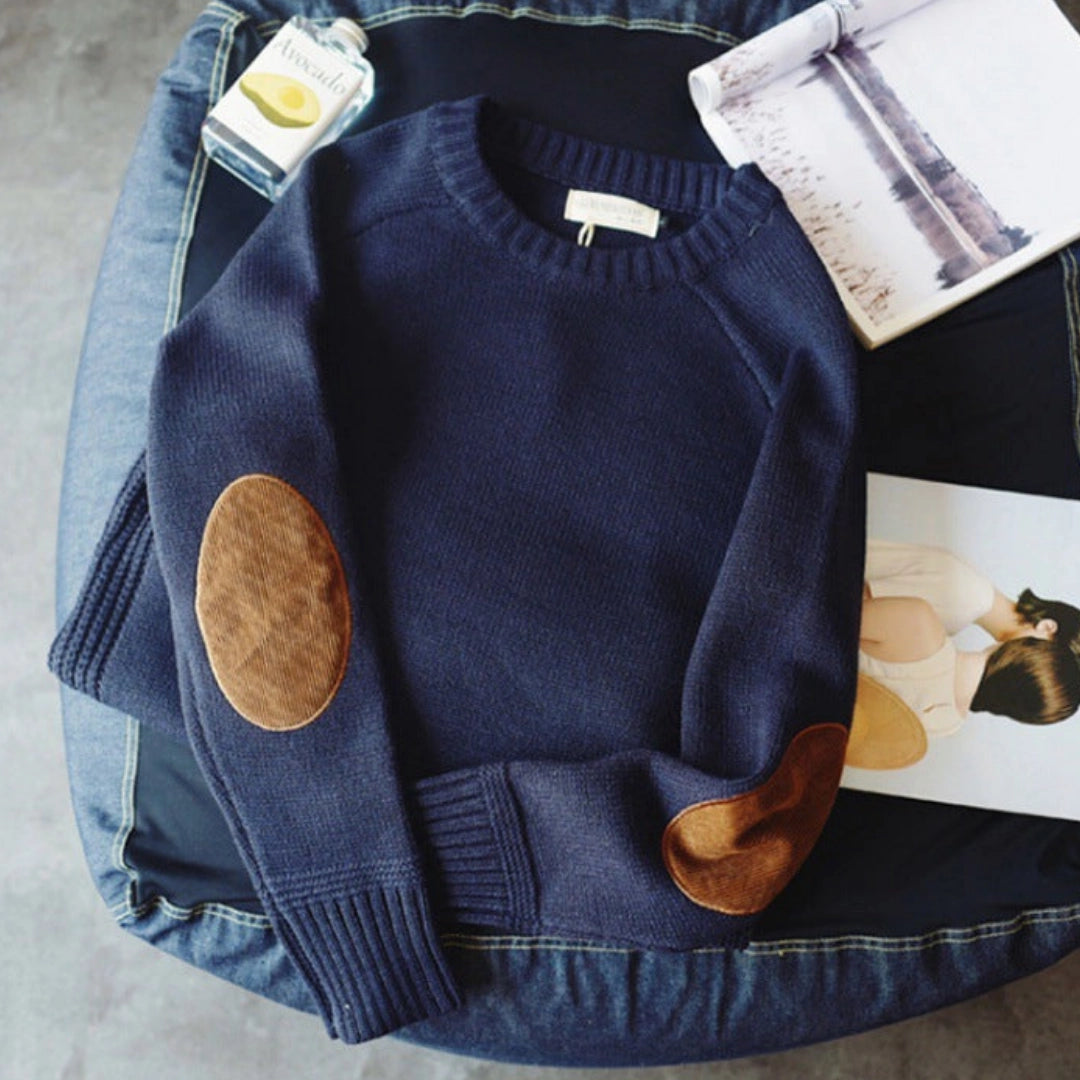 Men’s Sweater – Knitwear with Suede Elbow Patches