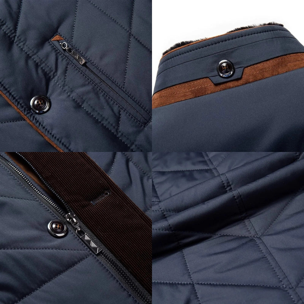 Men’s Insulated Quilted Winter Coat – Waterproof Thermal Jacket with Fur Collar