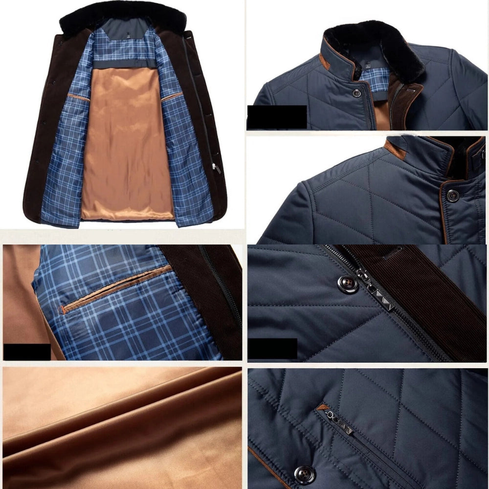 Men’s Insulated Quilted Winter Coat – Waterproof Thermal Jacket with Fur Collar