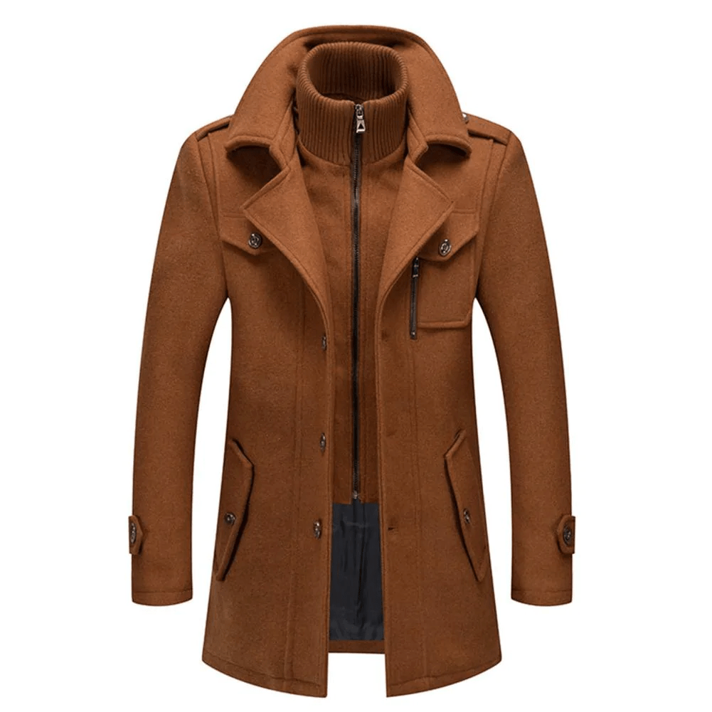 Men’s Two-Piece Winter Coat – Wool Blend Outerwear with Zip & Button Closure