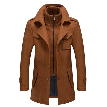 Men’s Two-Piece Winter Coat – Wool Blend Outerwear with Zip & Button Closure