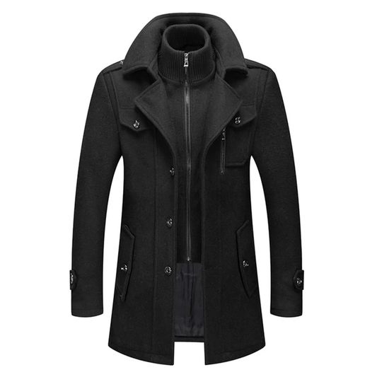 Men’s Two-Piece Winter Coat – Wool Blend Outerwear with Zip & Button Closure