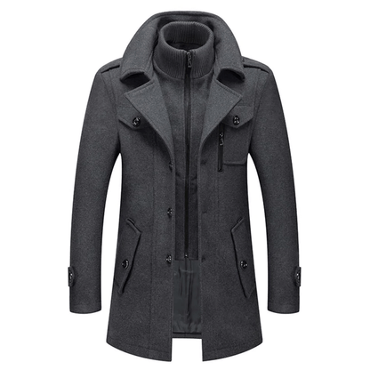 Men’s Two-Piece Winter Coat – Wool Blend Outerwear with Zip & Button Closure