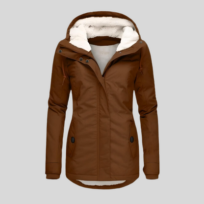 Women’s Long Waterproof Winter Jacket with Hood and Warm Lining – Windproof Cold Weather Coat