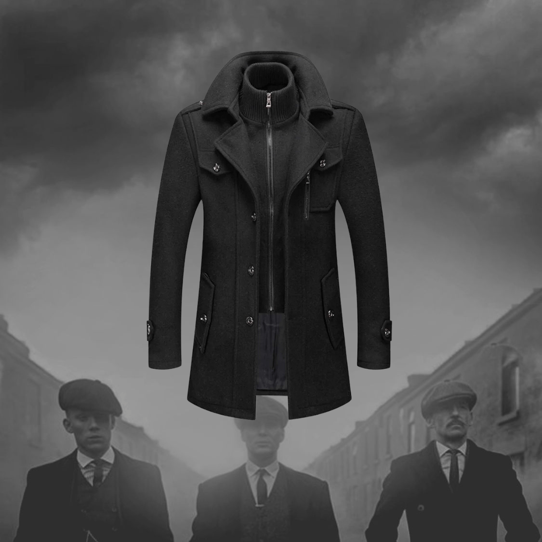 Men’s Two-Piece Winter Coat – Wool Blend Outerwear with Zip & Button Closure
