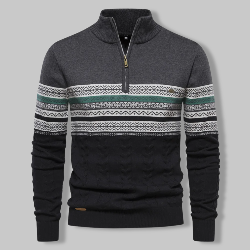 Men’s Quarter Zip Sweater – Cable Knit Alpine Pullover for Fall/Winter