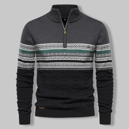Men’s Quarter Zip Sweater – Cable Knit Alpine Pullover for Fall/Winter