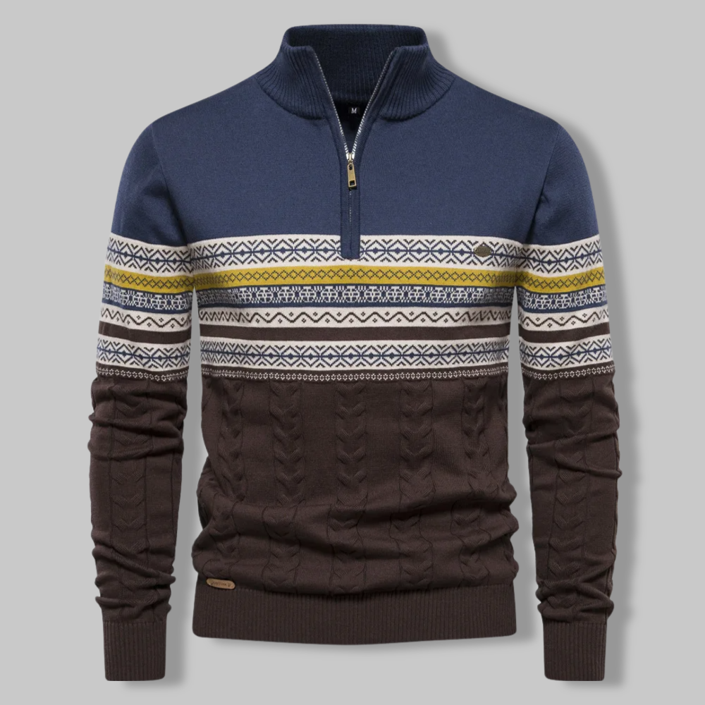 Men’s Quarter Zip Sweater – Cable Knit Alpine Pullover for Fall/Winter