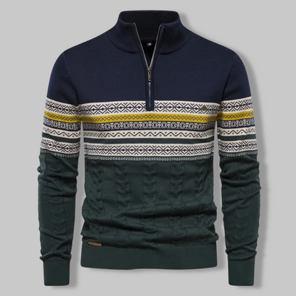 Men’s Quarter Zip Sweater – Cable Knit Alpine Pullover for Fall/Winter