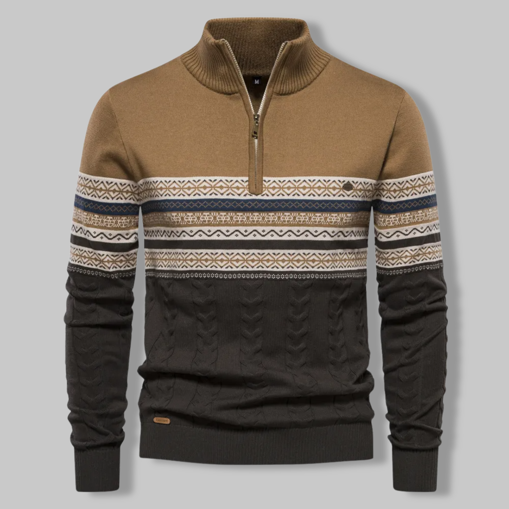 Men’s Quarter Zip Sweater – Cable Knit Alpine Pullover for Fall/Winter