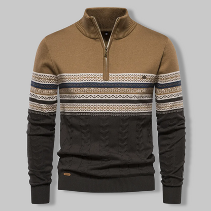 Men’s Quarter Zip Sweater – Cable Knit Alpine Pullover for Fall/Winter