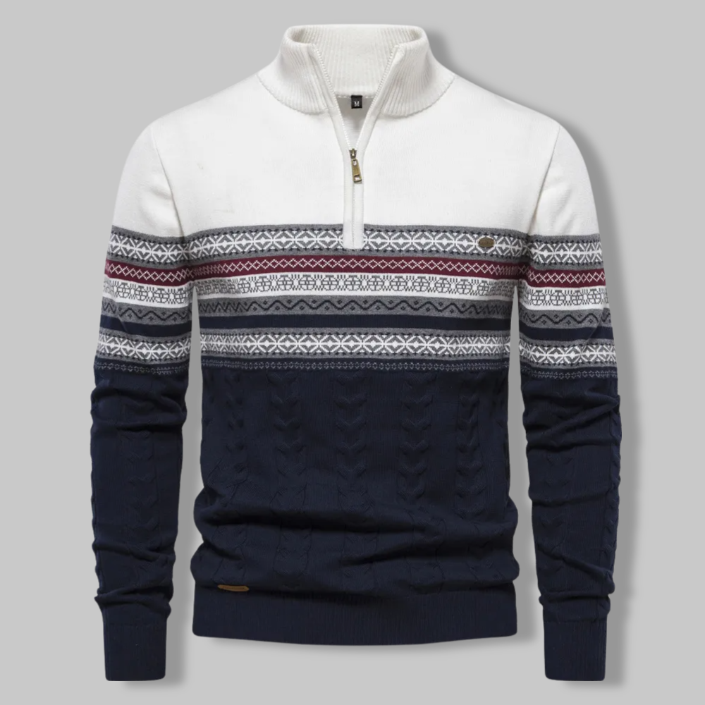 Men’s Quarter Zip Sweater – Cable Knit Alpine Pullover for Fall/Winter