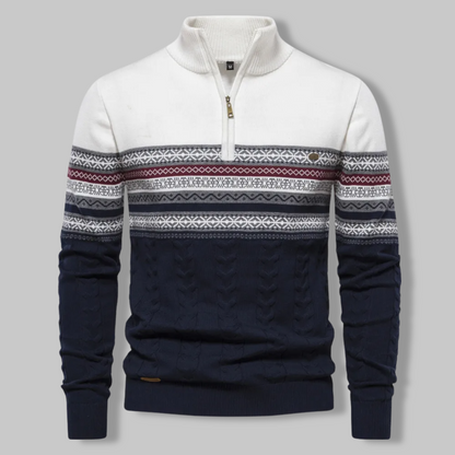 Men’s Quarter Zip Sweater – Cable Knit Alpine Pullover for Fall/Winter