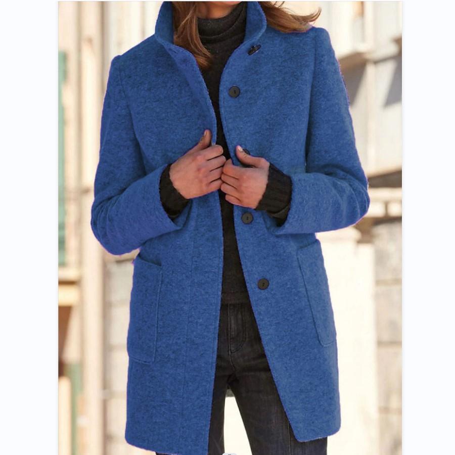 Women’s Classic Wool Coat – Retro Button Closure Winter Outerwear