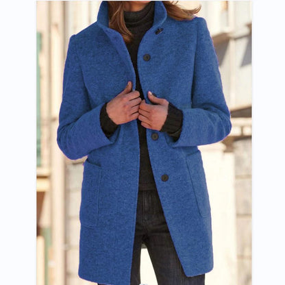 Women’s Classic Wool Coat – Retro Button Closure Winter Outerwear