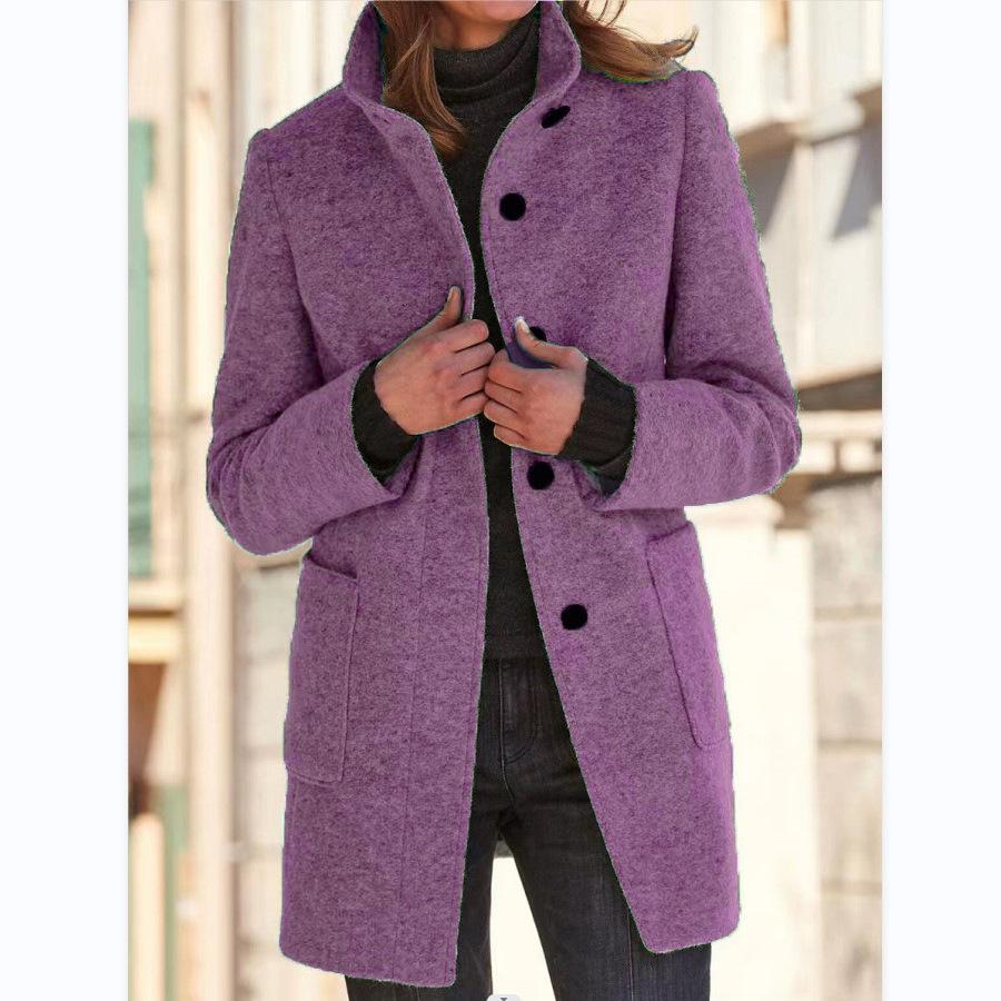 Women’s Classic Wool Coat – Retro Button Closure Winter Outerwear