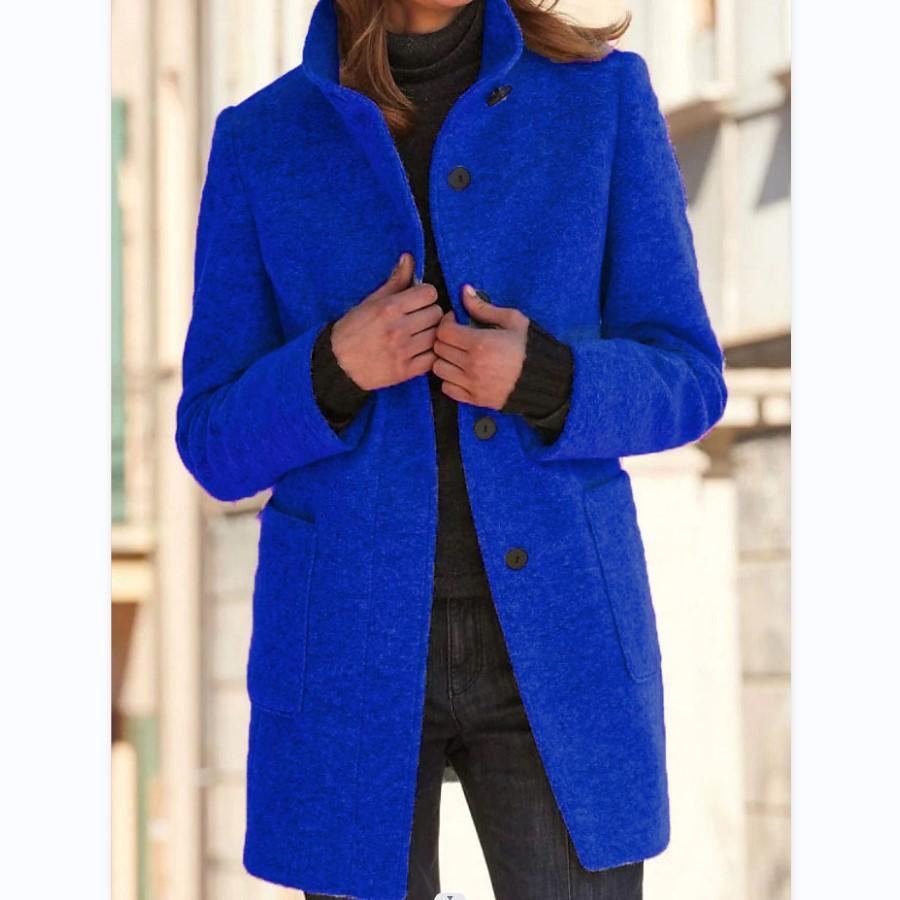 Women’s Classic Wool Coat – Retro Button Closure Winter Outerwear
