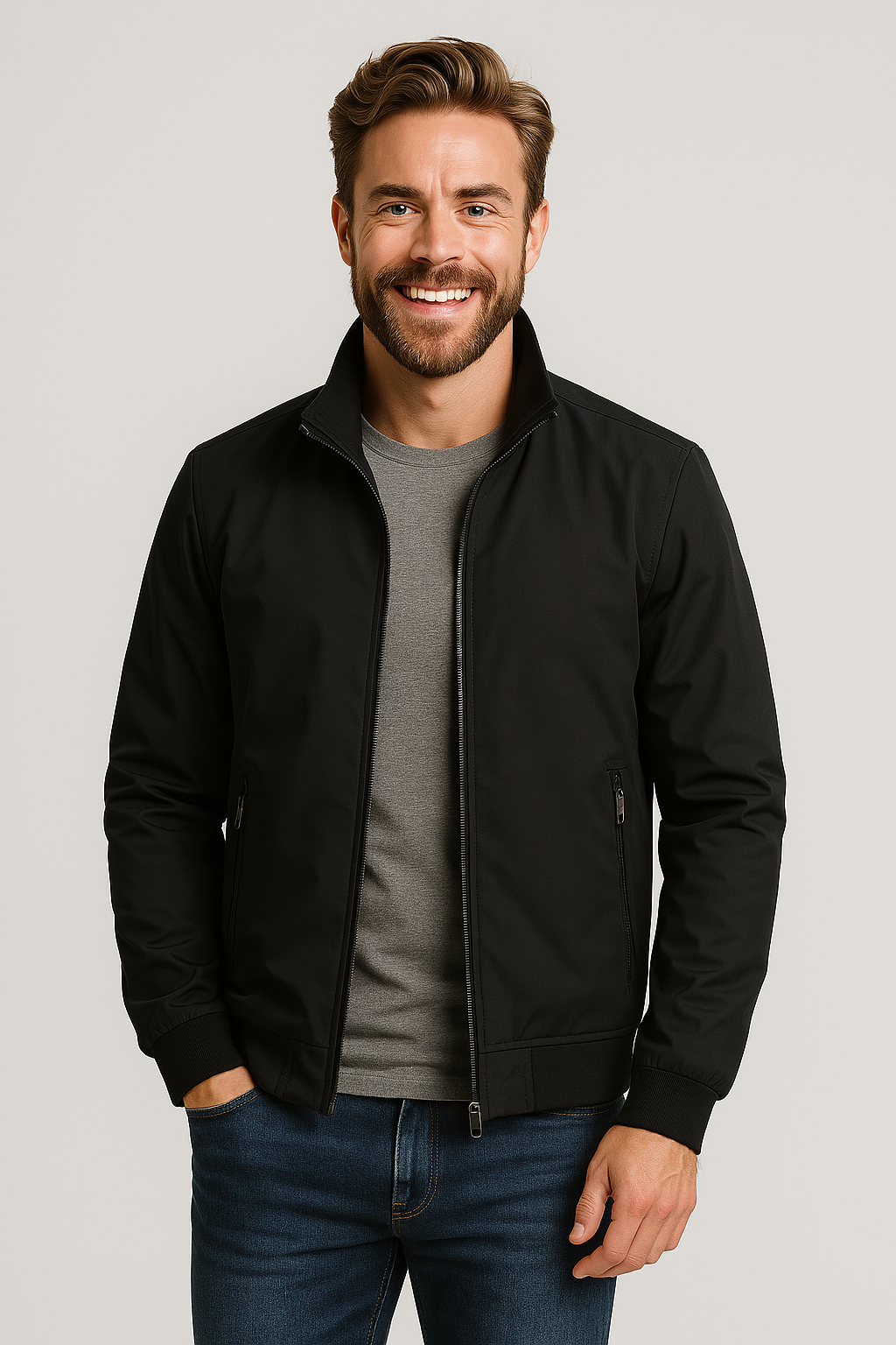 Men’s Windbreaker Jacket – Lightweight Zip-Up Summer Outerwear with High Collar