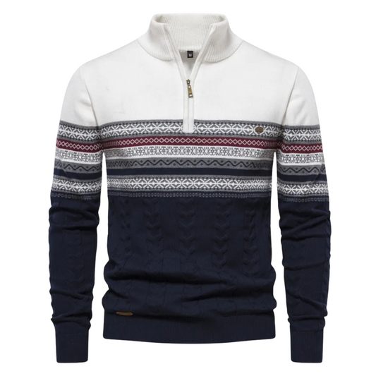 Men’s Quarter Zip Sweater – Cable Knit Alpine Pullover for Fall/Winter
