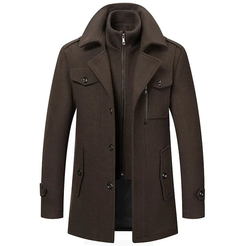 Men’s Two-Piece Winter Coat – Wool Blend Outerwear with Zip & Button Closure