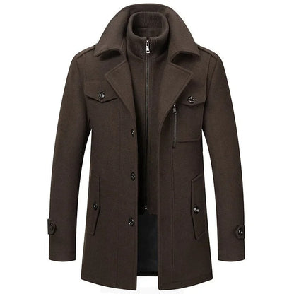 Men’s Two-Piece Winter Coat – Wool Blend Outerwear with Zip & Button Closure