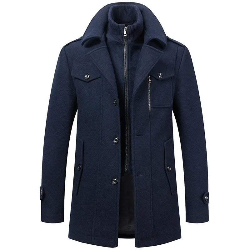 Men’s Two-Piece Winter Coat – Wool Blend Outerwear with Zip & Button Closure
