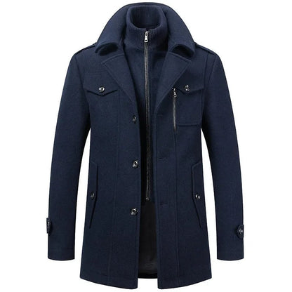 Men’s Two-Piece Winter Coat – Wool Blend Outerwear with Zip & Button Closure